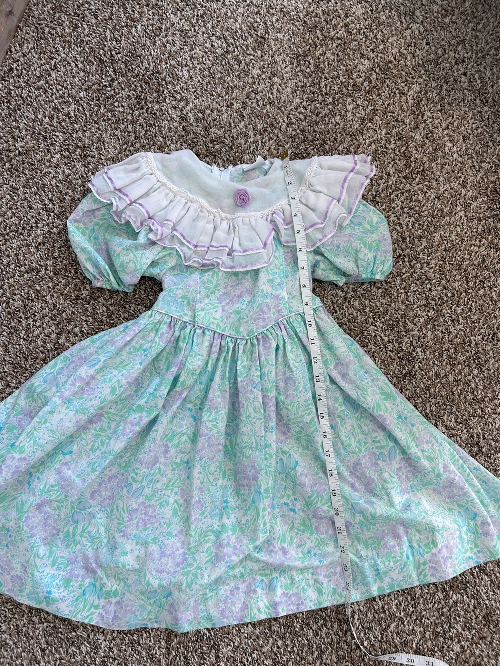 Vintage 80s Ruth of Carolina Pastel Floral Dress with Ruffled Collar - Picture 12 of 13